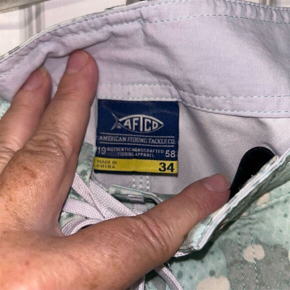 AFTCO Men's Grouper Board Shorts Size 34 Blue/Gray Drawstring Casual Lightweight - Picture 4 of 5